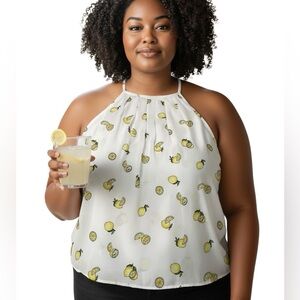 Alice Blue High Neck Sleeveless White Lemon Blouse